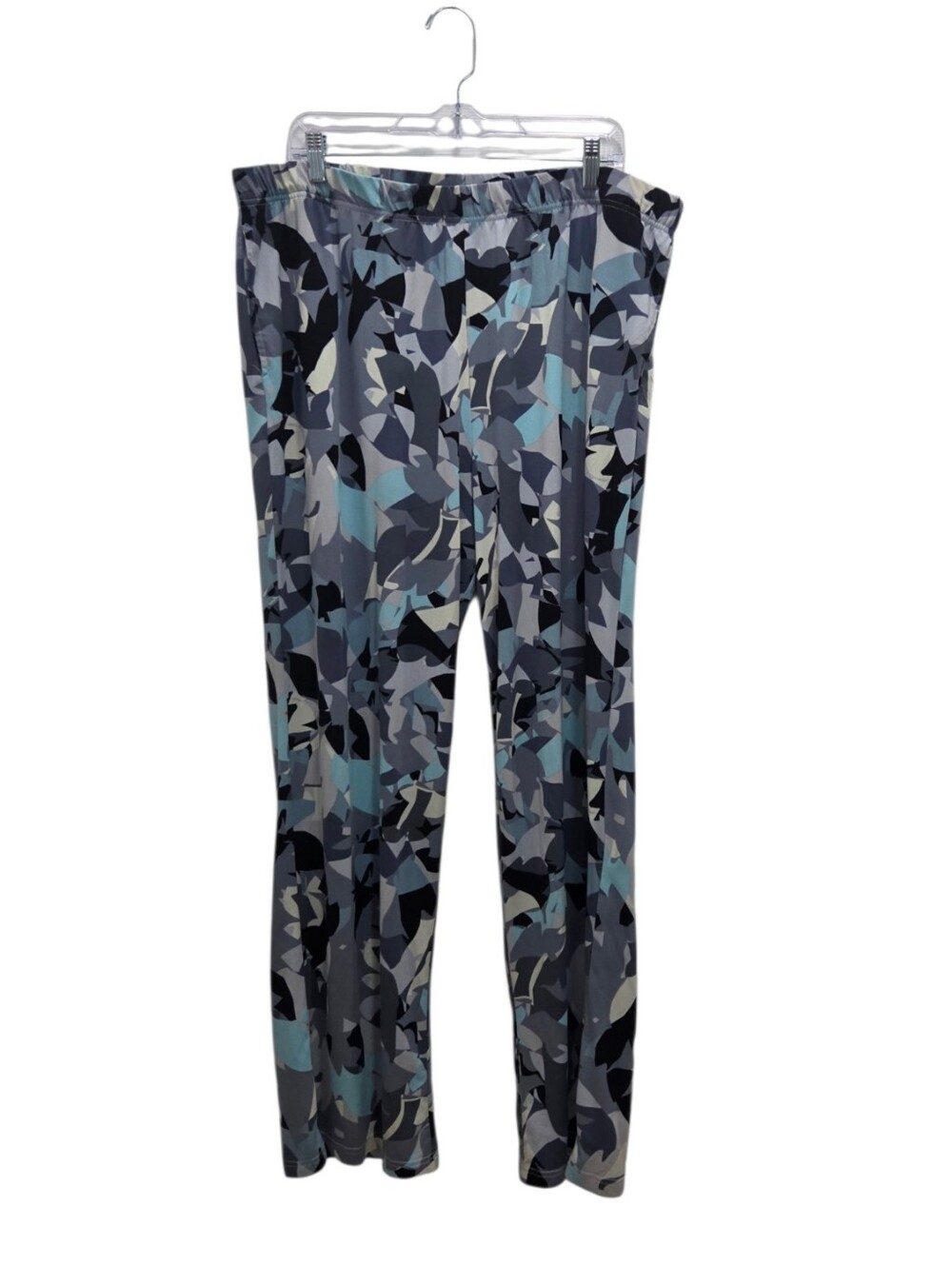 Lori Goldstein LOGO Printed Pull On Knit Pants XL Blue Gray Stretch Wide Leg